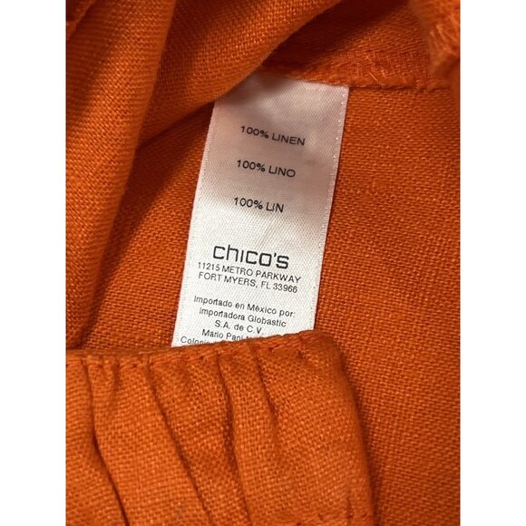 Chicos Jacket Blazer Women M Orange Linen Ruffle Trim Snap Front Office Career - Picture 7 of 8